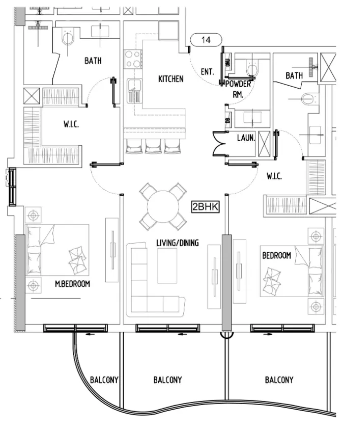 Damac Lagoons Views Phase 3 2 bed floor plan, 1,161 sqft