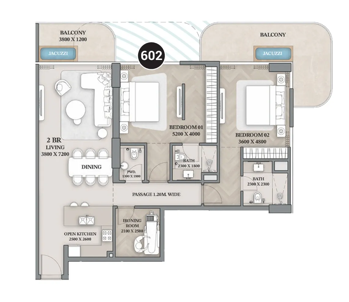 Wellington Ocean Walk 2 bed floor plan, 1,484 sqft