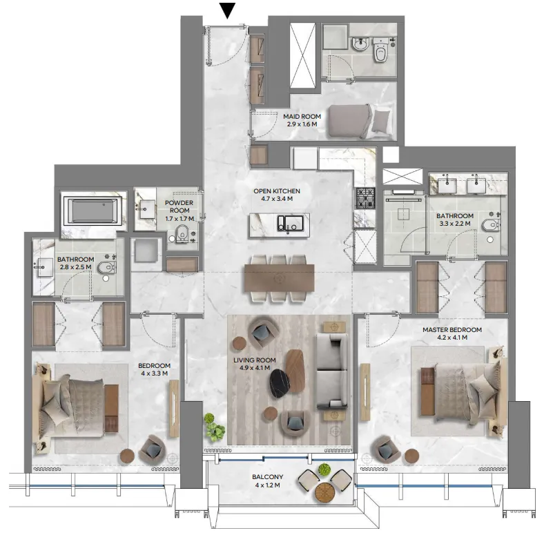 DIFC Heights Tower 2 bed floor plan, 1,436 – 1,438 sqft