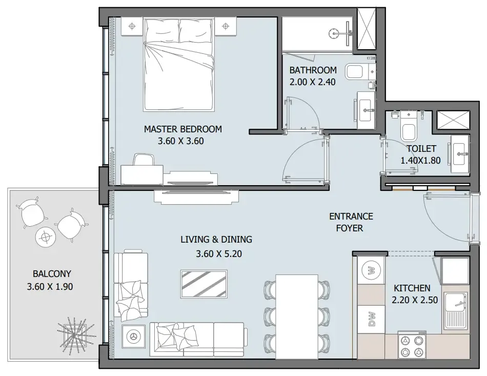 Oceana 1 bed floor plan, 679 – 681 sqft