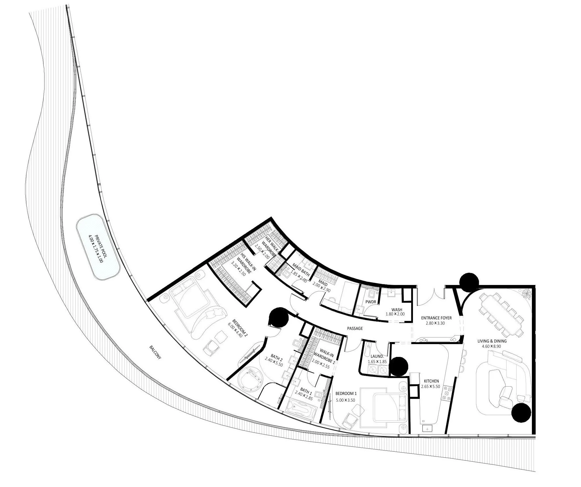 Bugatti Residences by Binghatti 2 bed floor plan, 3,053 sqft