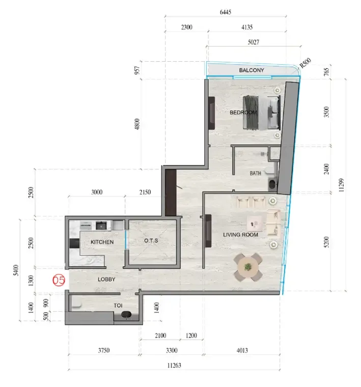 Al Ghaf Tower 1 bed floor plan, 989 sqft