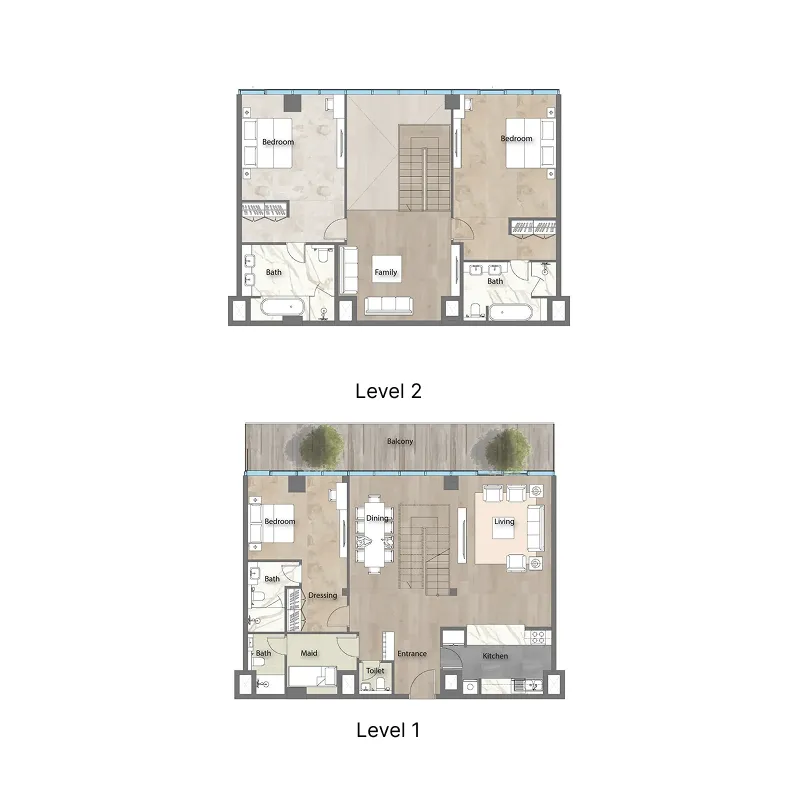 Yas Beach Residence 3 bed floor plan, 2,728 – 2,730 sqft