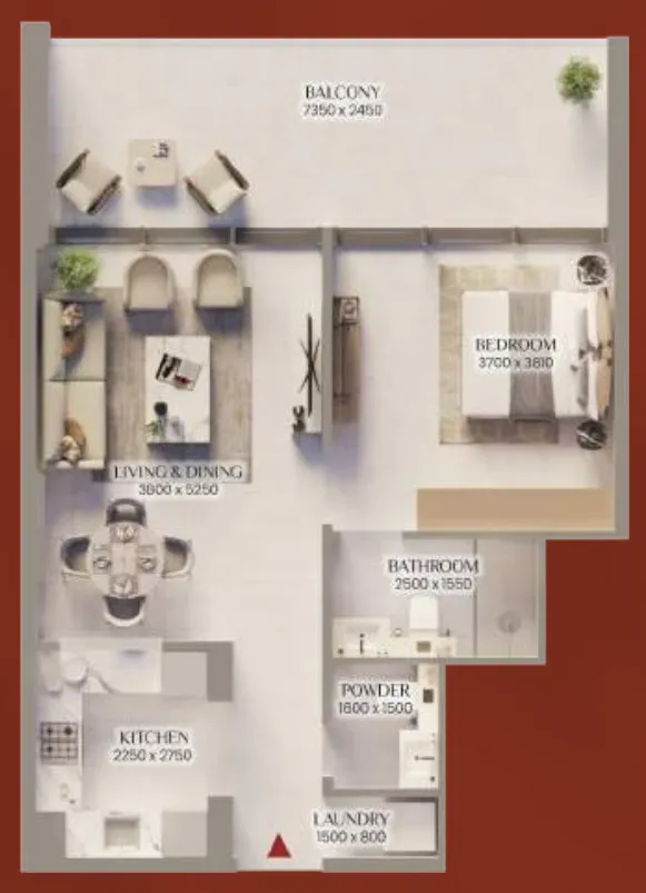 Bliss Tower 1 bed floor plan, 819 sqft