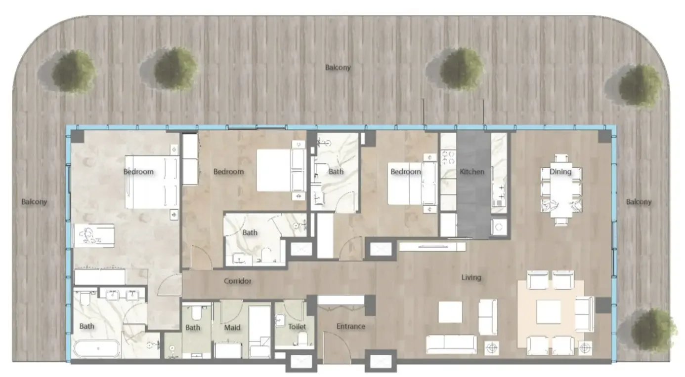 Yas Beach Residence 3 bed floor plan, 3,462 sqft