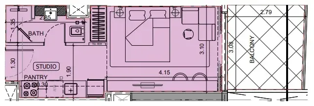 Project Maybach Studio floor plan, 390 sqft