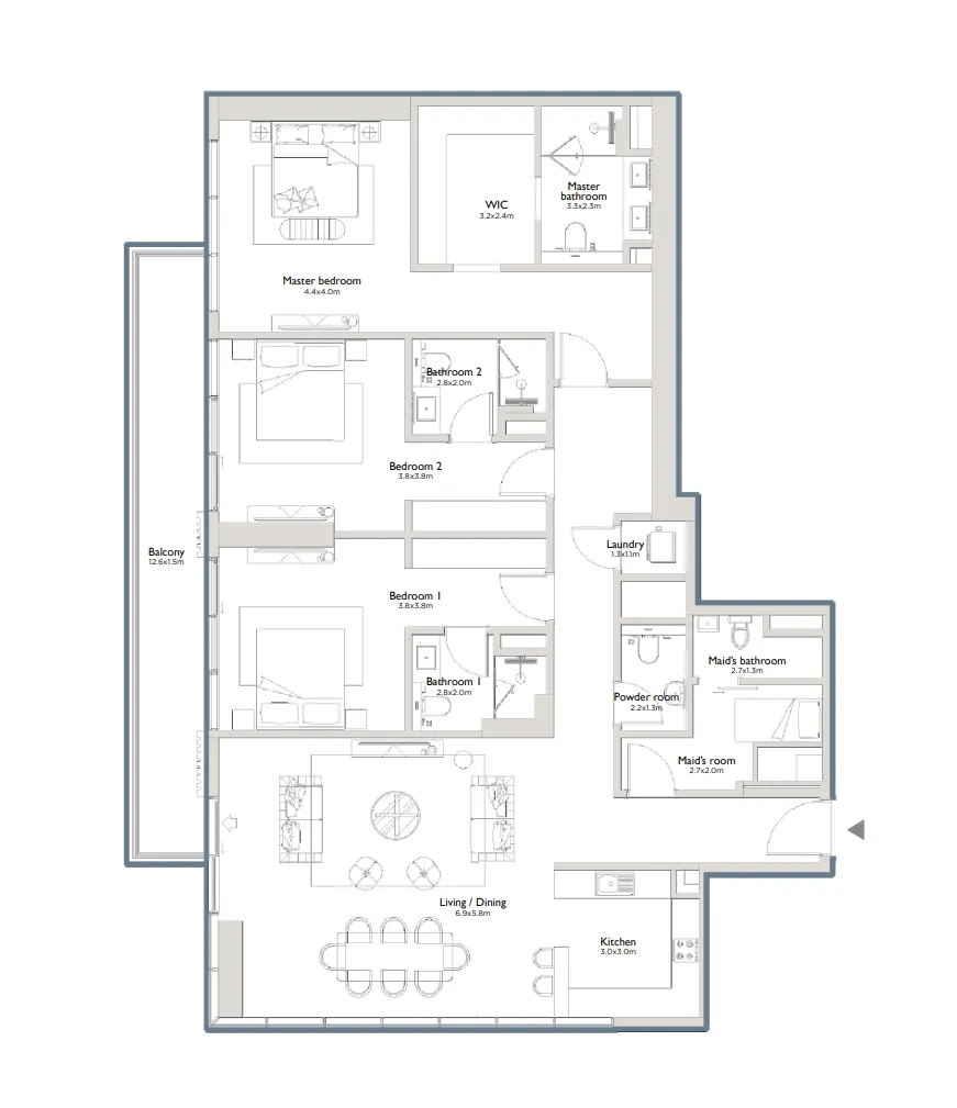 Serenia District East Residences 3 bed floor plan, 2,330 sqft