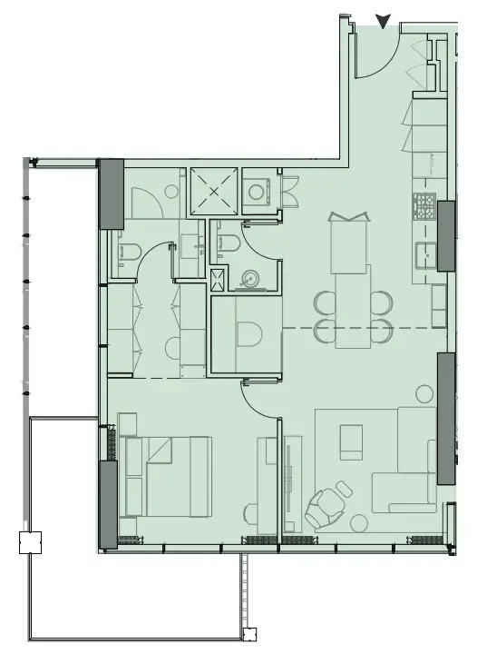 Wynwood Horizon 1 bed floor plan, 976 sqft