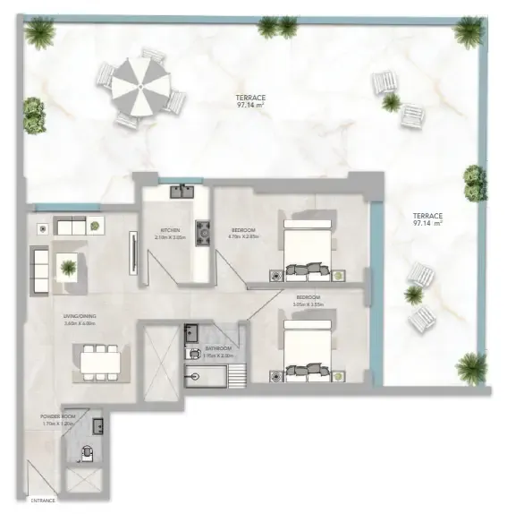 Azha Views Residences 2 bed floor plan, 2,546 sqft