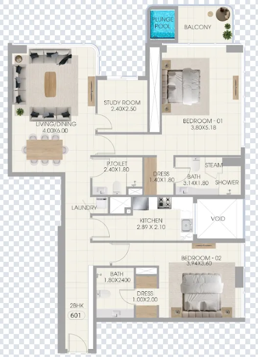 Bonds Avenue 2 bed floor plan, 1,380 sqft