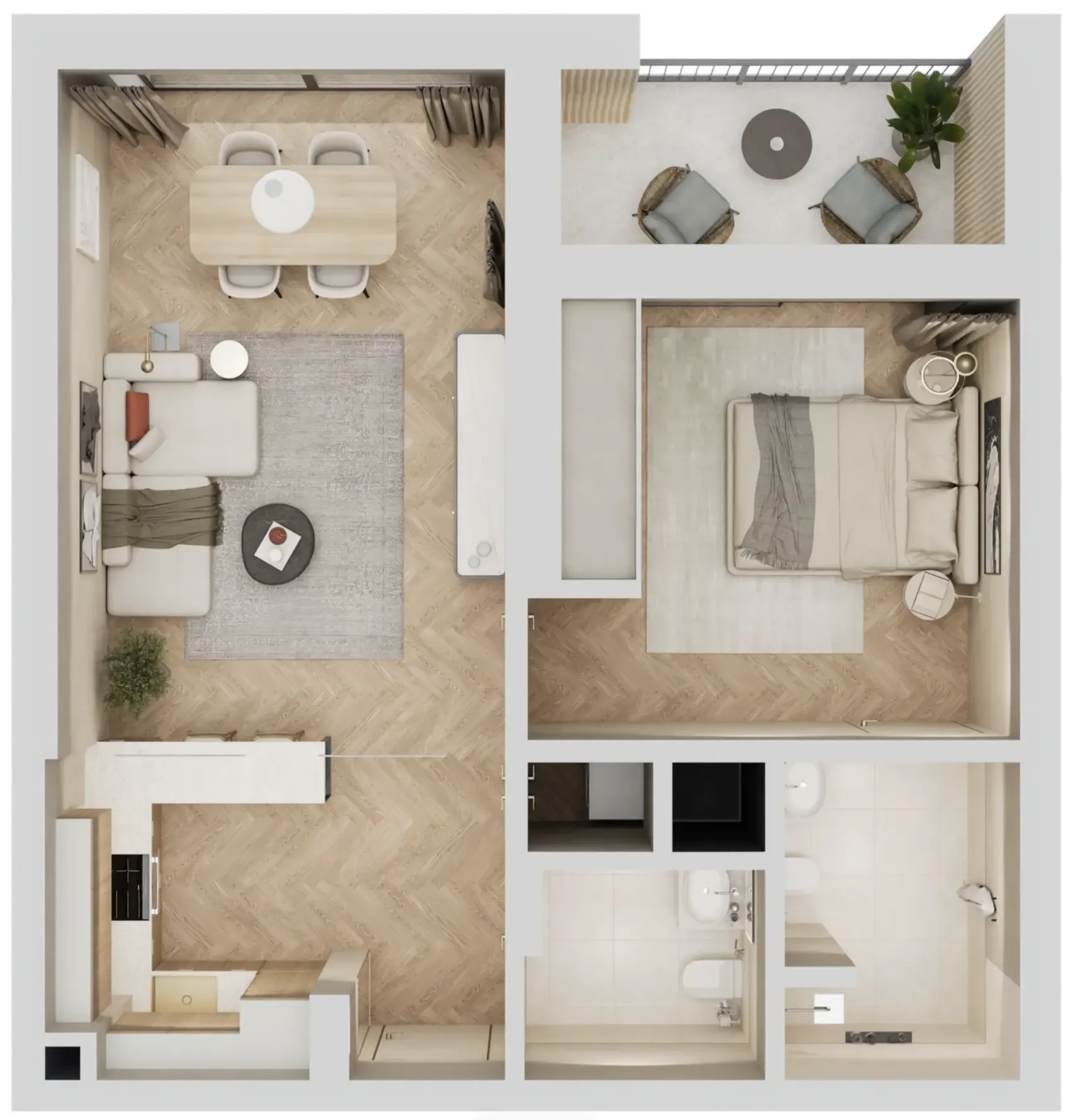 Arisha Terraces 1 bed floor plan, 715 sqft