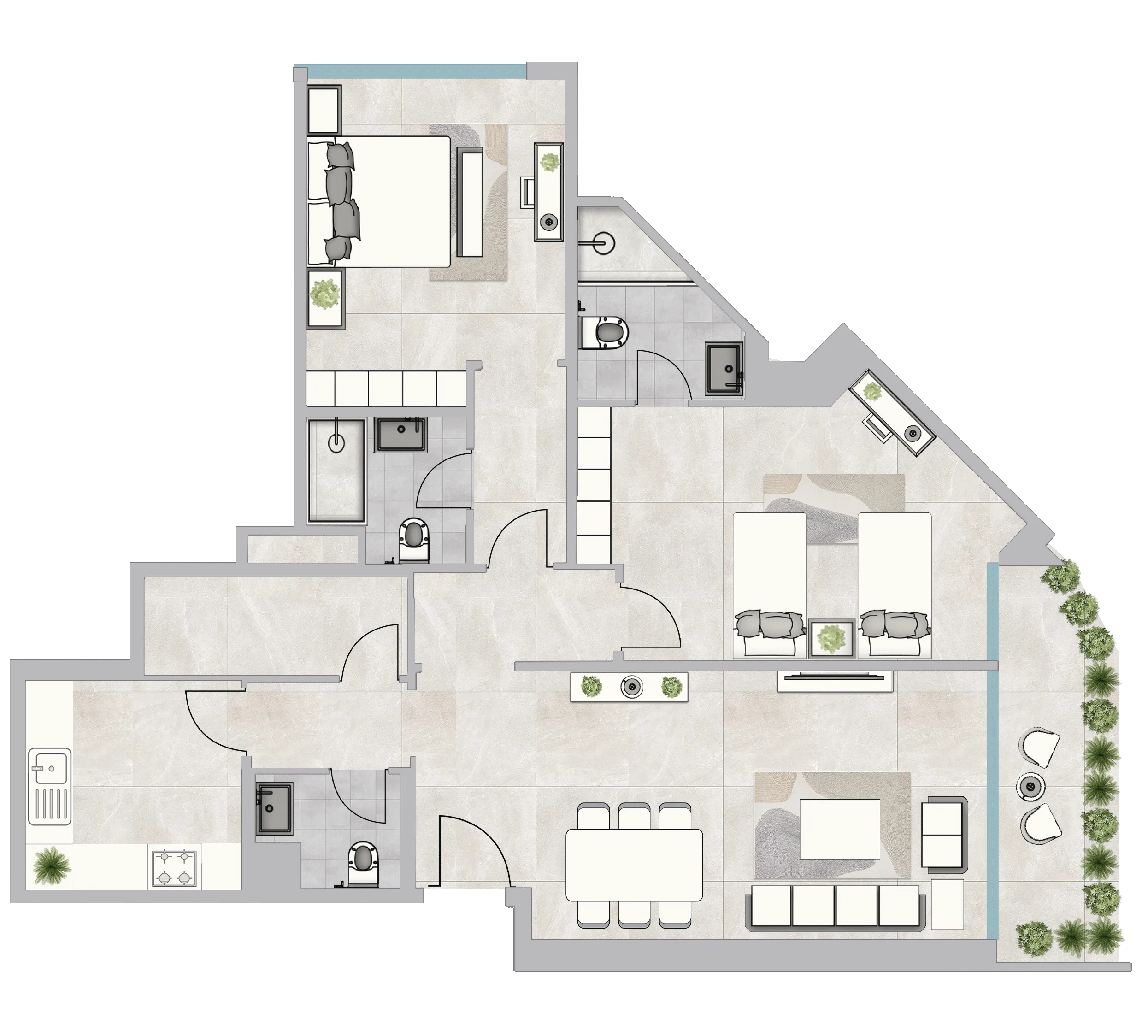 Infinity Tower 2 bed floor plan, 2,388 sqft