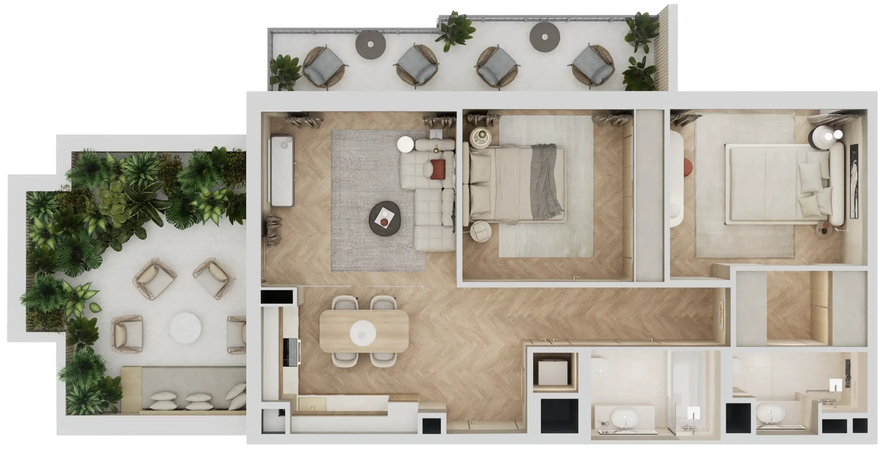 Arisha Terraces 2 bed floor plan, 1,280 sqft
