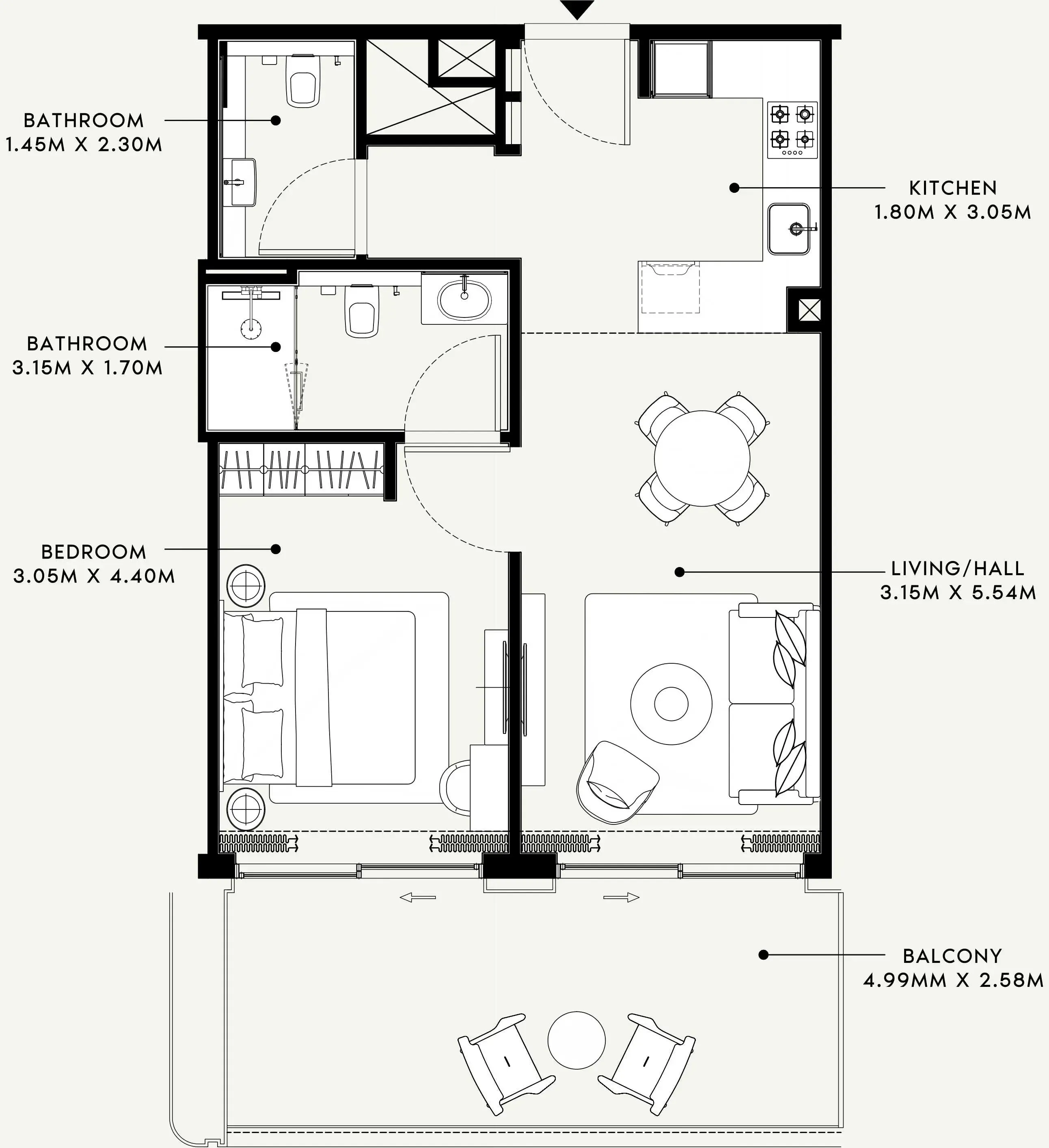 Azizi Venice 1 bed floor plan, 801 sqft