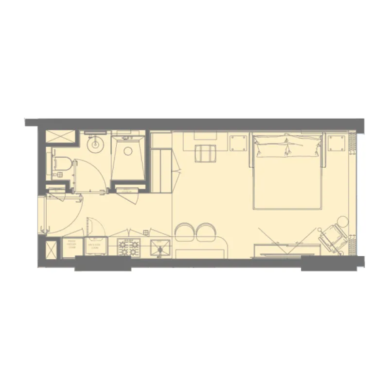 Raw District Studio floor plan, 380 sqft