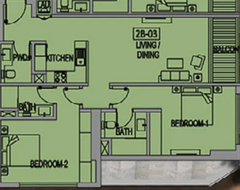 Jade Tower 2 bed floor plan, 1,066 sqft