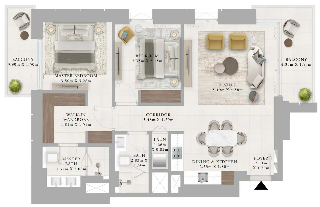 Creek Haven 2 bed floor plan, 1,190 sqft