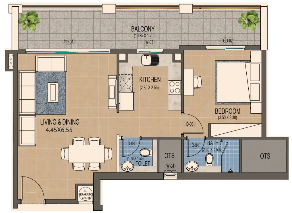 Triana Residences 1 bed floor plan, 903 sqft