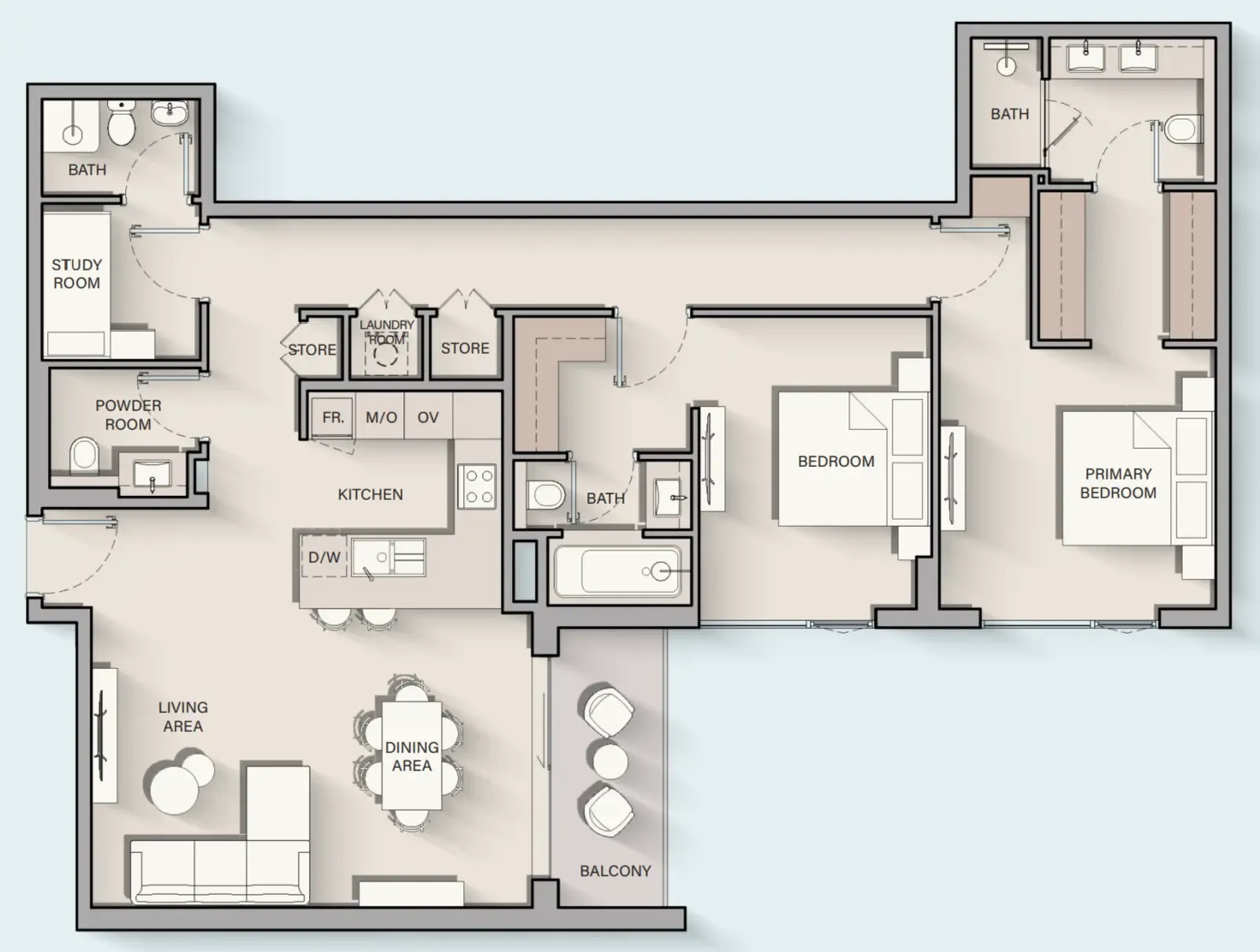 Belgravia Gardens 2 bed floor plan, 1,409 sqft