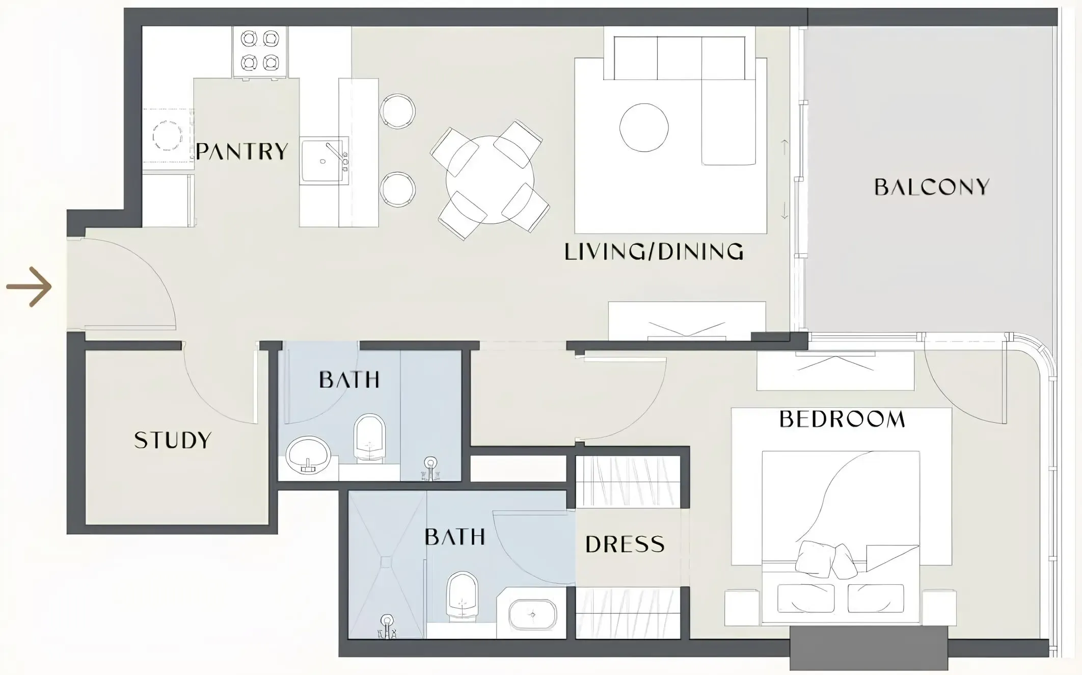Chelsea Gardens 1 bed floor plan, 786 – 833 sqft