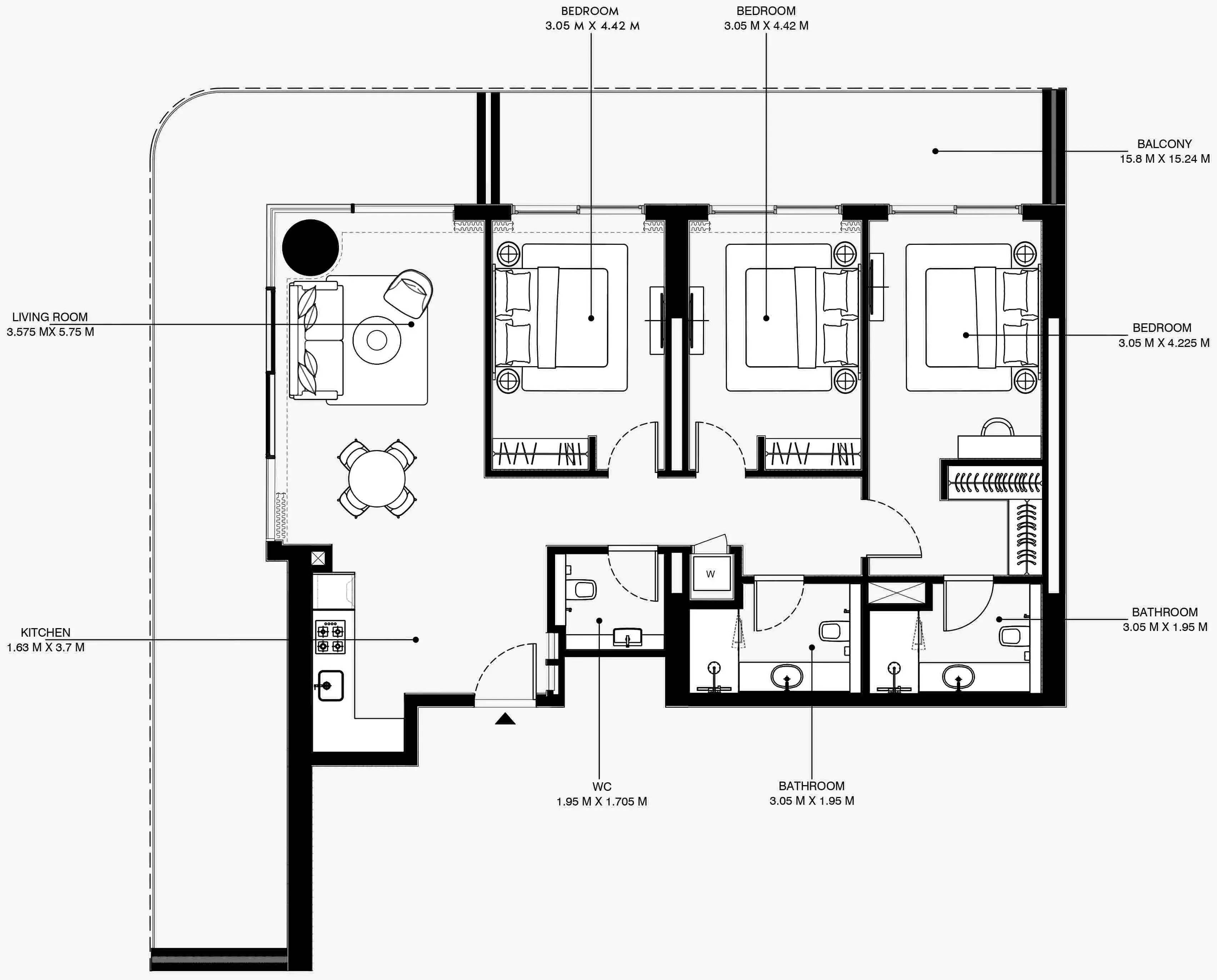 Azizi Venice 3 bed floor plan, 1,986 sqft
