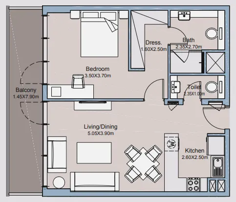 Millenium Talia Residences 1 bed floor plan, 800 sqft