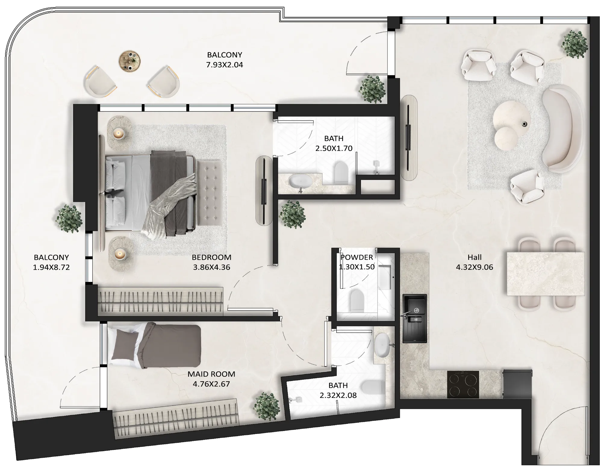 SquareX One 1 bed floor plan, 1,084 – 1,096 sqft