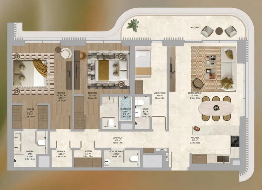 The Canopies at Yas Point 2 bed floor plan, 1,518 sqft