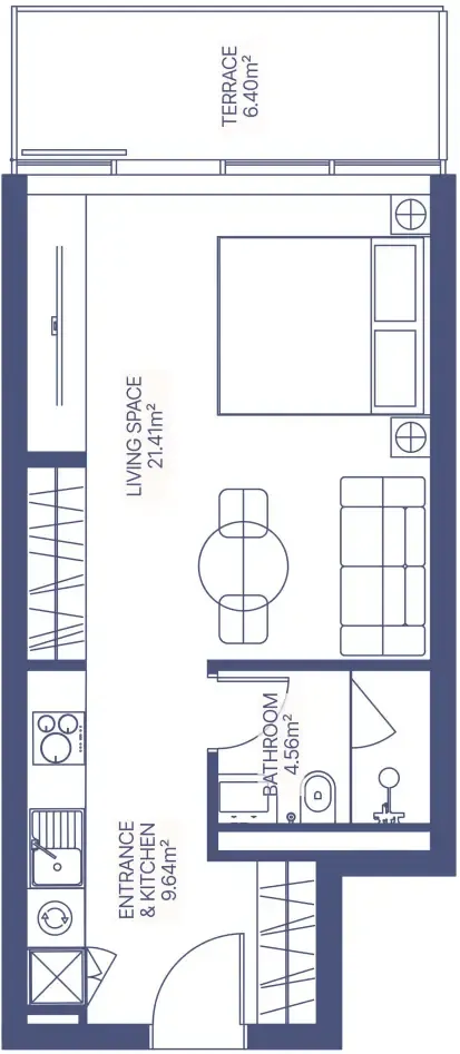 Gianfranco Ferre Residences Studio floor plan, 473 sqft
