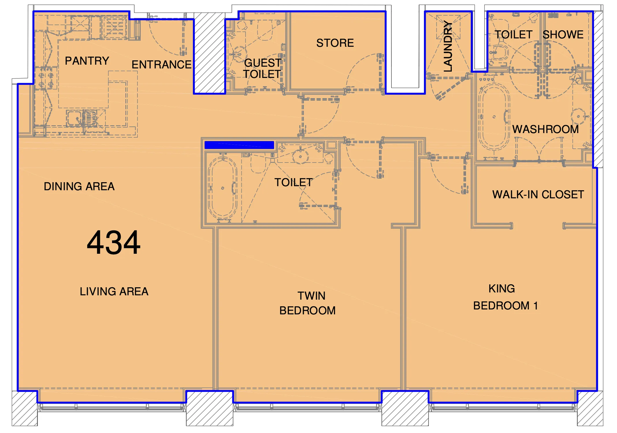 Fairmont Marina Residences 2 bed floor plan, 1,515 sqft