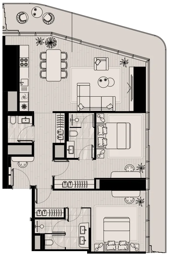 Iconic Tower 2 bed floor plan, 1,599 sqft