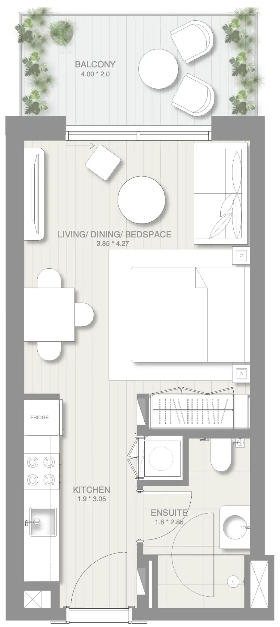 Sol Levante Studio floor plan, 438 sqft