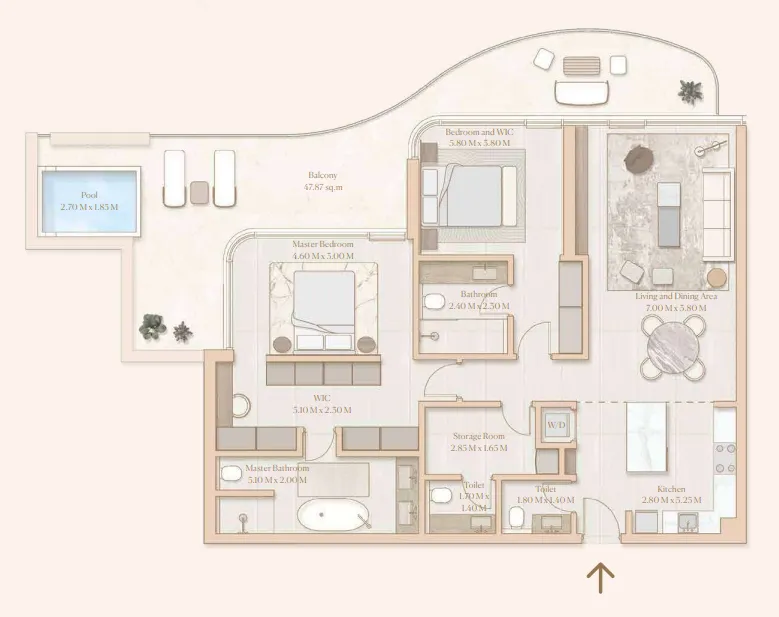 Esme Beach Residences 2 bed floor plan, 1,867 sqft
