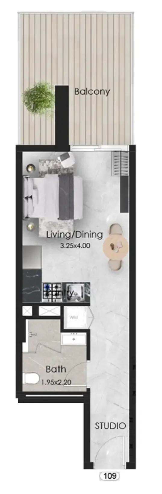 Aristo Studio floor plan, 459 sqft