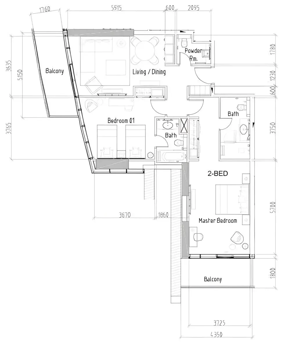 Damac Hills - Artesia 2 bed floor plan, 1,268 sqft
