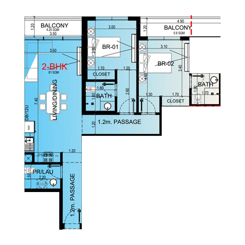 Miorah by Zoya 2 bed floor plan, 1,018 sqft