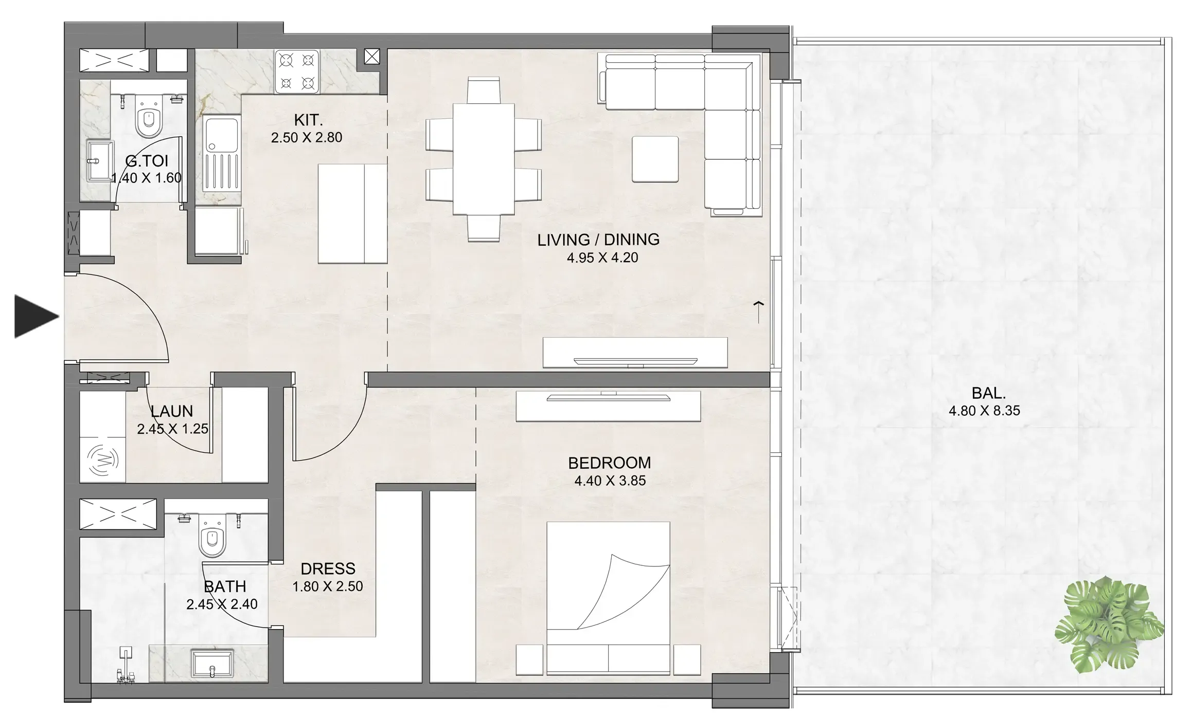 Luzora Residence 1 bed floor plan, 1,284 sqft