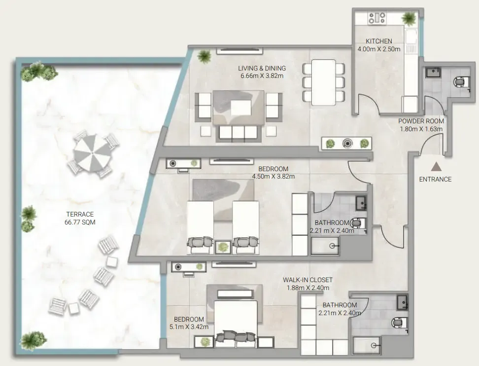 Ajman Creek Towers 2 bed floor plan, 1,933 sqft