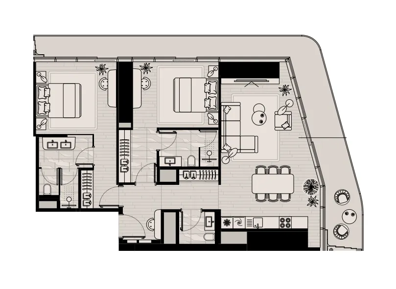 Iconic Tower 2 bed floor plan, 1,599 sqft