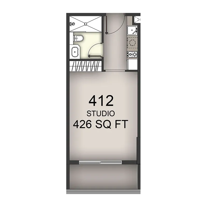 Aizel Tower Studio floor plan, 426 sqft
