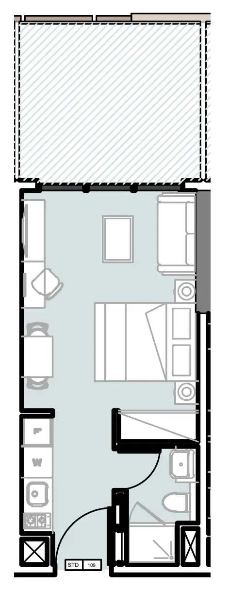 Verdana III Studio floor plan, 412 sqft