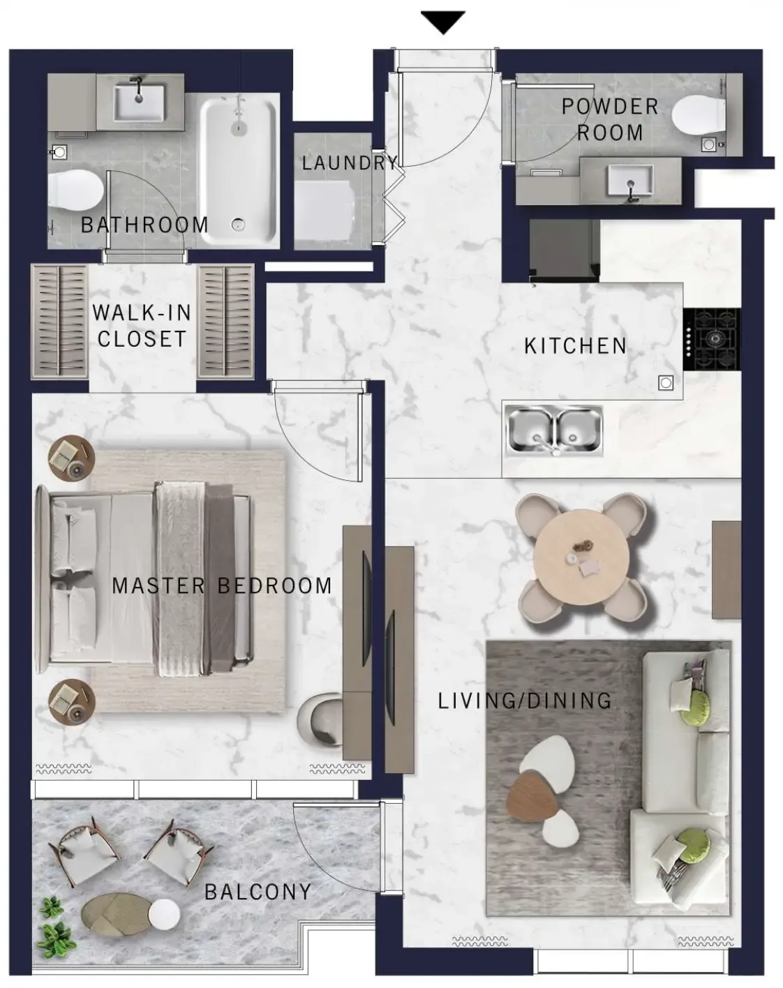 DoubleTree by Hilton 1 bed floor plan, 736 sqft