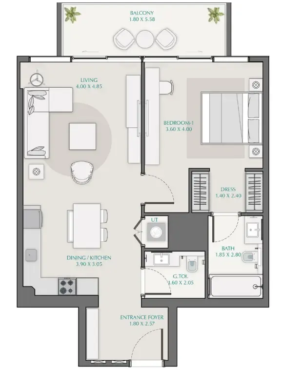 Avenue Park Towers 1 at Wasl 1 1 bed floor plan, 910 sqft
