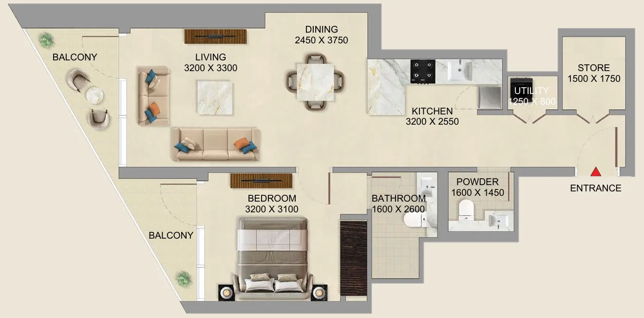 Skyvue Altier 1 bed floor plan, 820 sqft