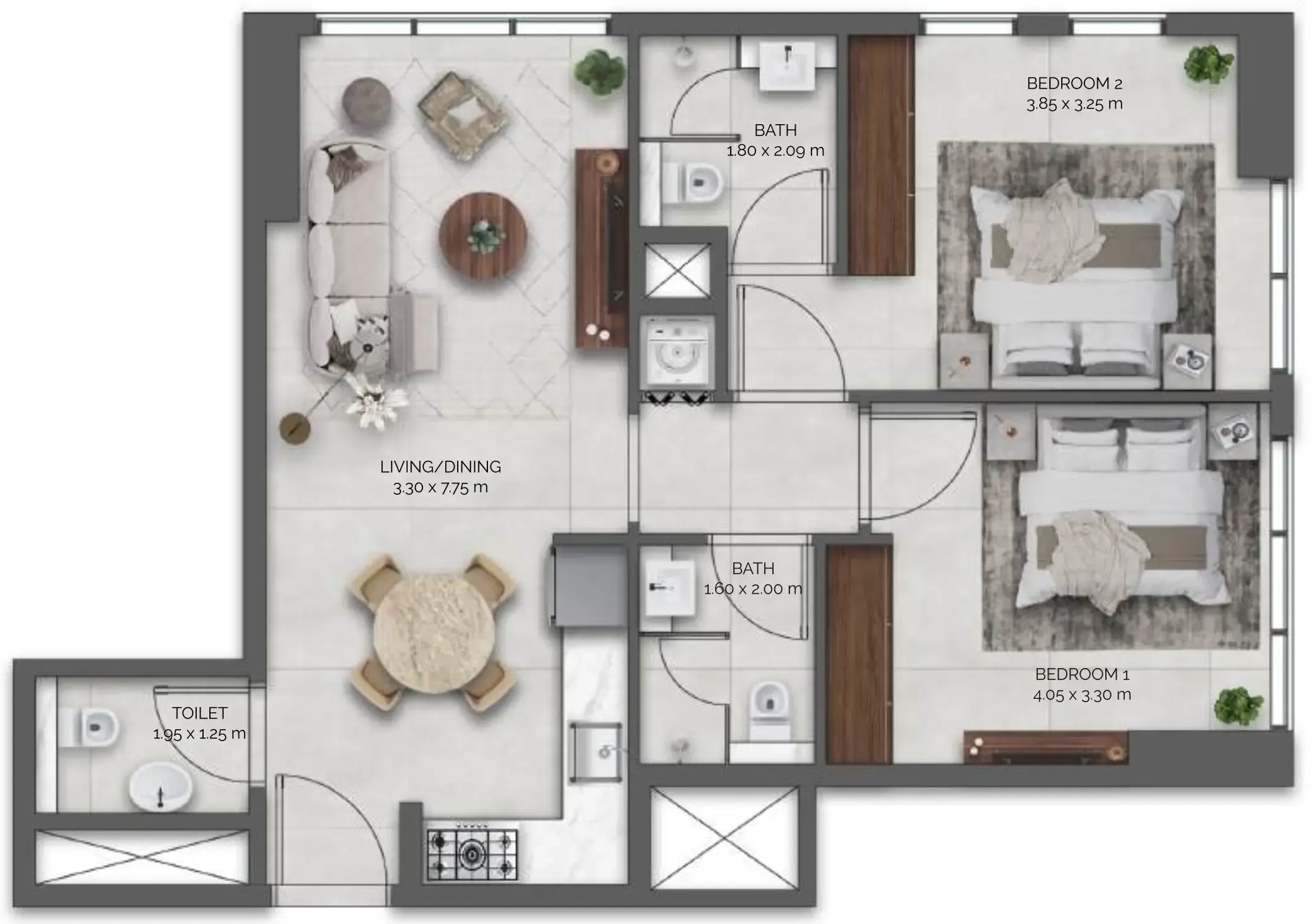 Amazonia Residence 2 bed floor plan, 751 – 752 sqft