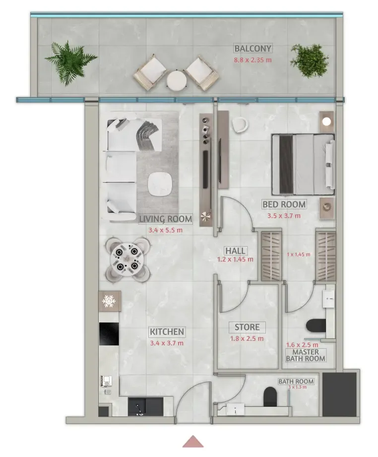 Sakura Gardens 1 bed floor plan, 975 sqft