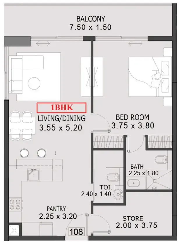 One By Preston 1 bed floor plan, 823 sqft