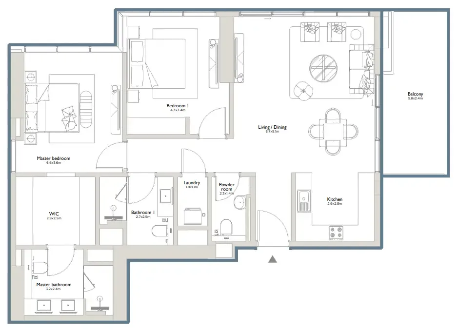 Serenia District East Residences 2 bed floor plan, 1,427 sqft