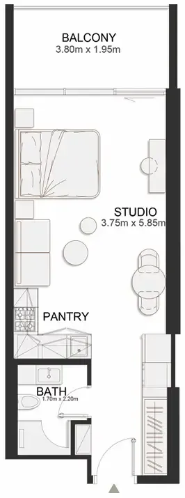 Ashley Hills Studio floor plan, 485 sqft