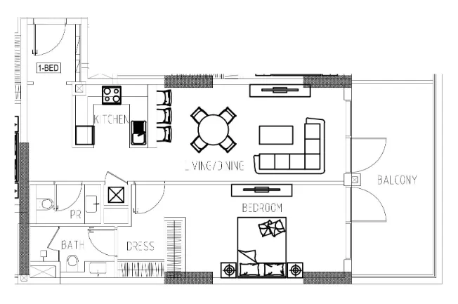 Damac Riverside Views 1 bed floor plan, 995 sqft